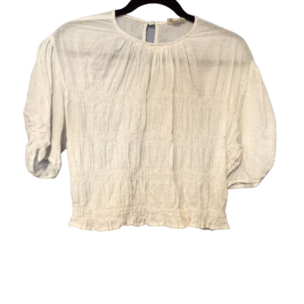 Open Edit White Cotton Smocked Crop Top Puff Sleeve Sz XL